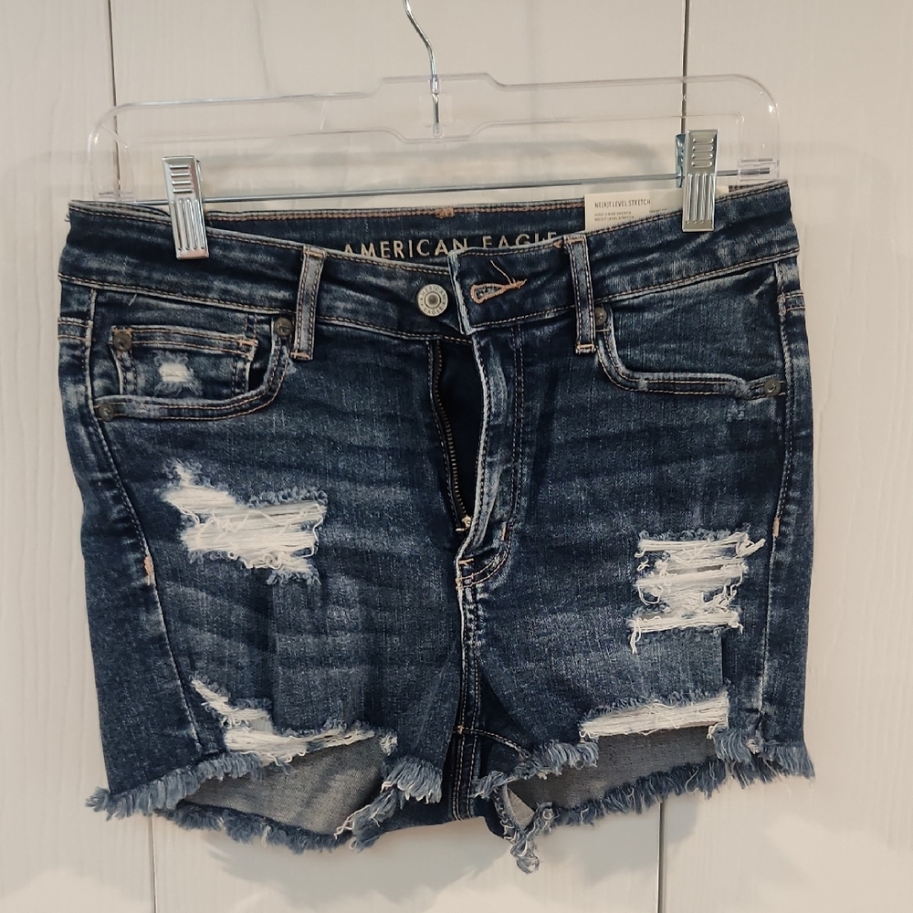 American Eagle Outfitters Blue Distressed Jean Shorts